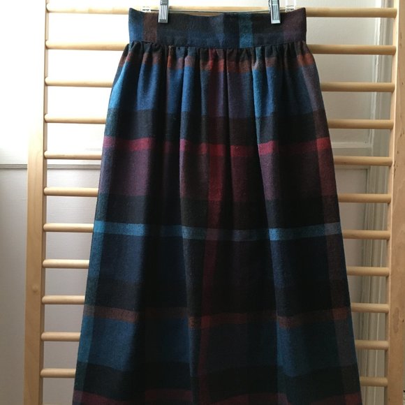 70's Vintage Plaid Midi Skirt Women's XS Wool Blend High Waist - Picture 9 of 13